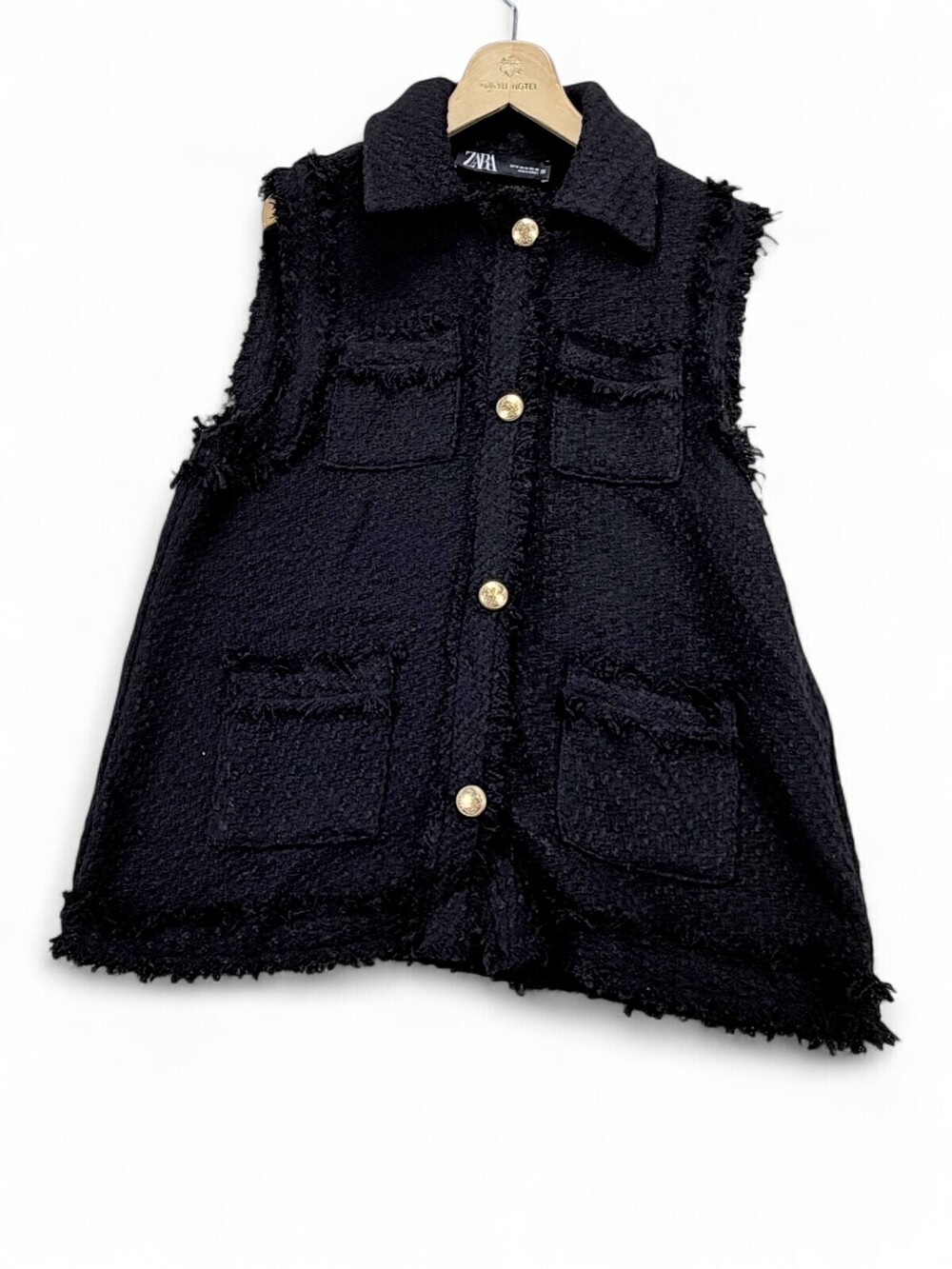 Zara Black Bouclé Tweed Button Vest - Size M